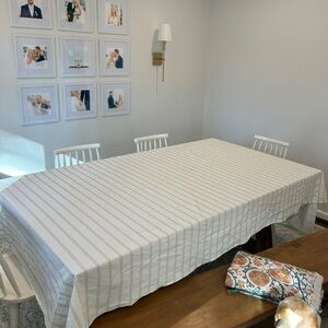 gold and white striped table runner